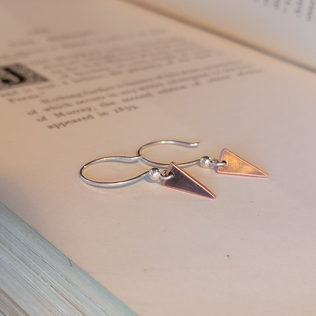 Copper dangle earrings on silver earwire