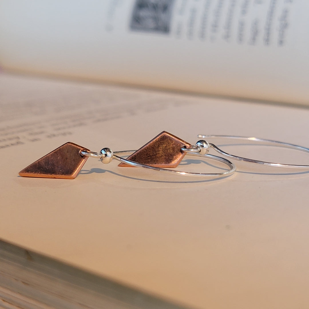 Kite shaped copper dangle earrings