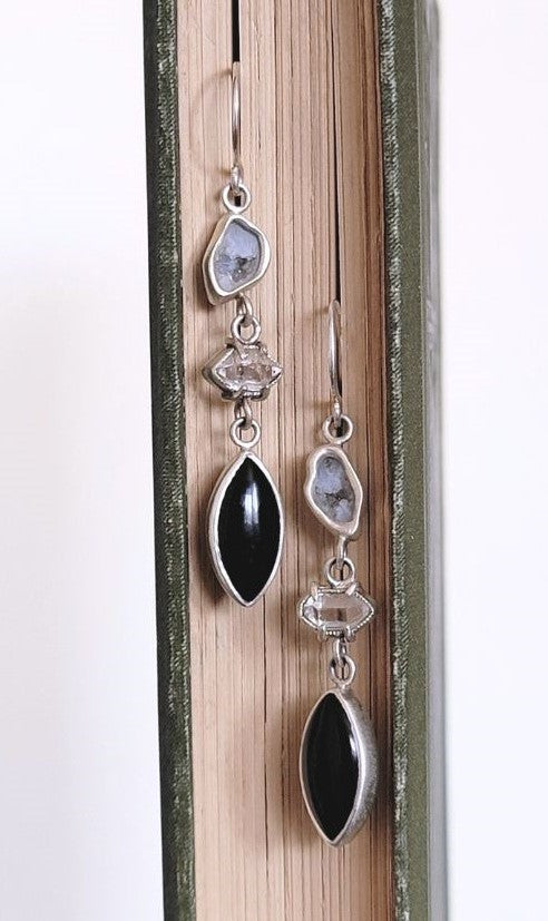 PEARLS OF WISDOM 3 STONE DANGLE EARRINGS